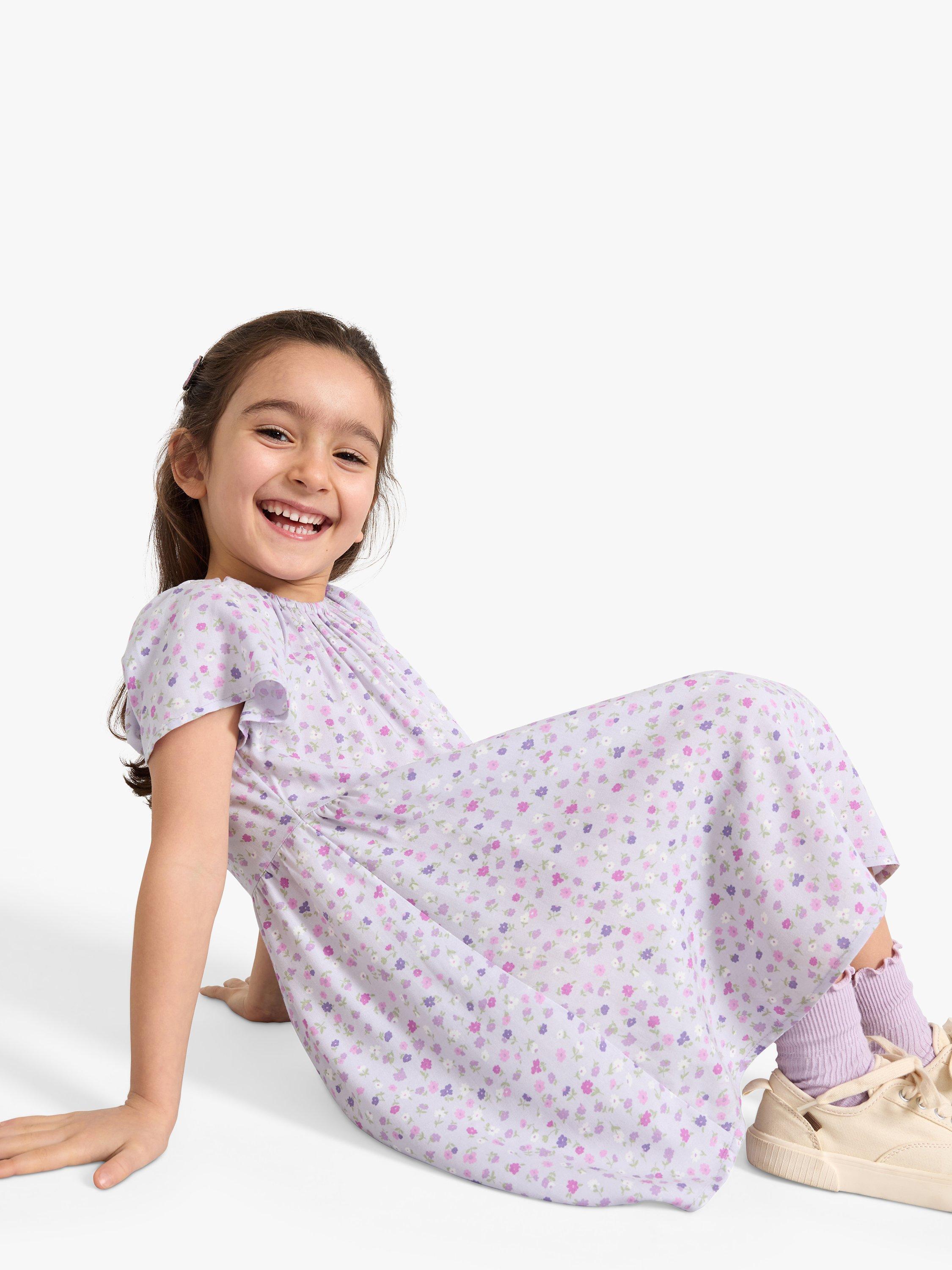 Lindex Kids' Floral Print Open Back Dress, Light Dusty Lilac, 7-8 years