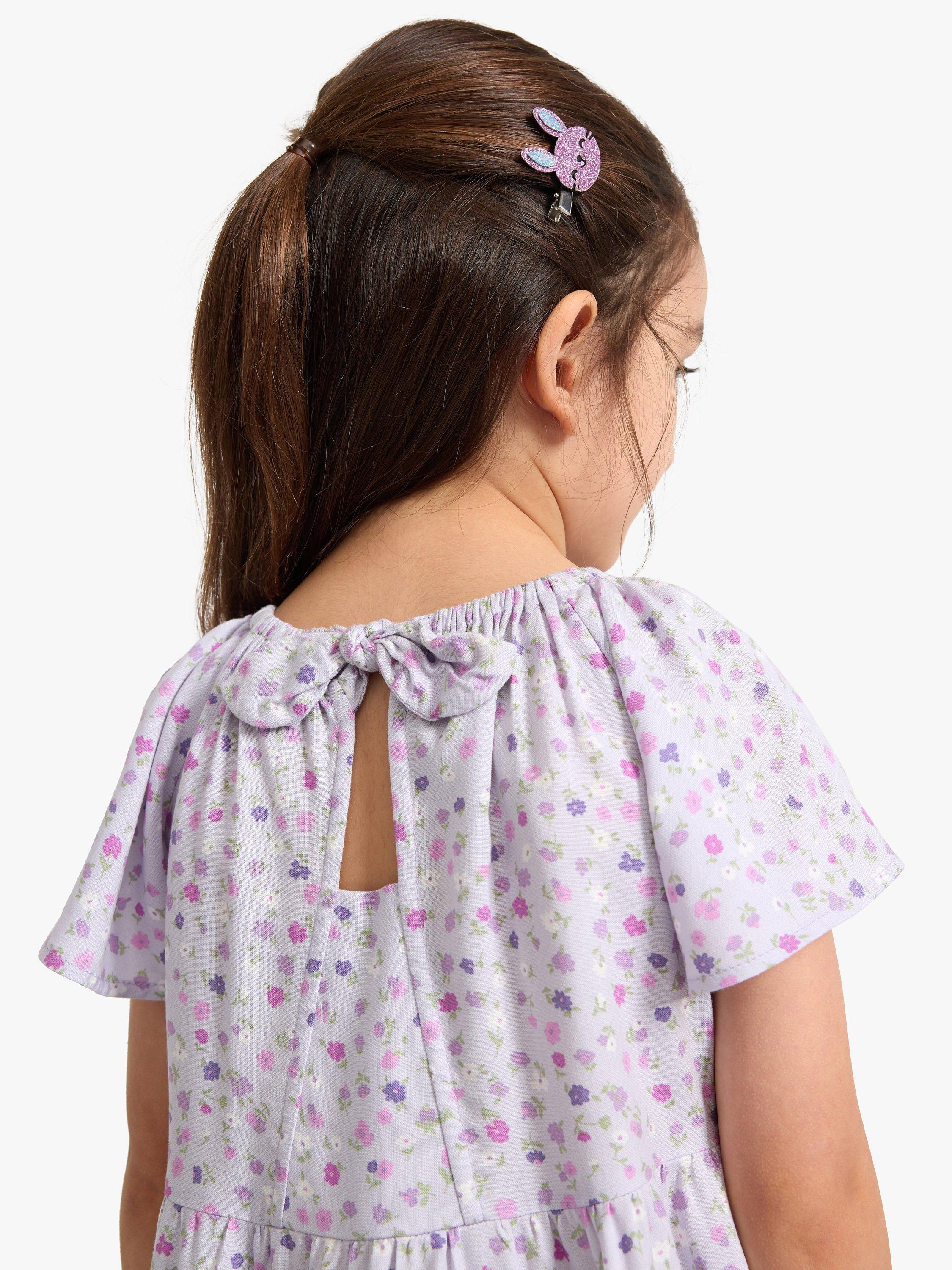 Lindex Kids' Floral Print Open Back Dress, Light Dusty Lilac, 7-8 years