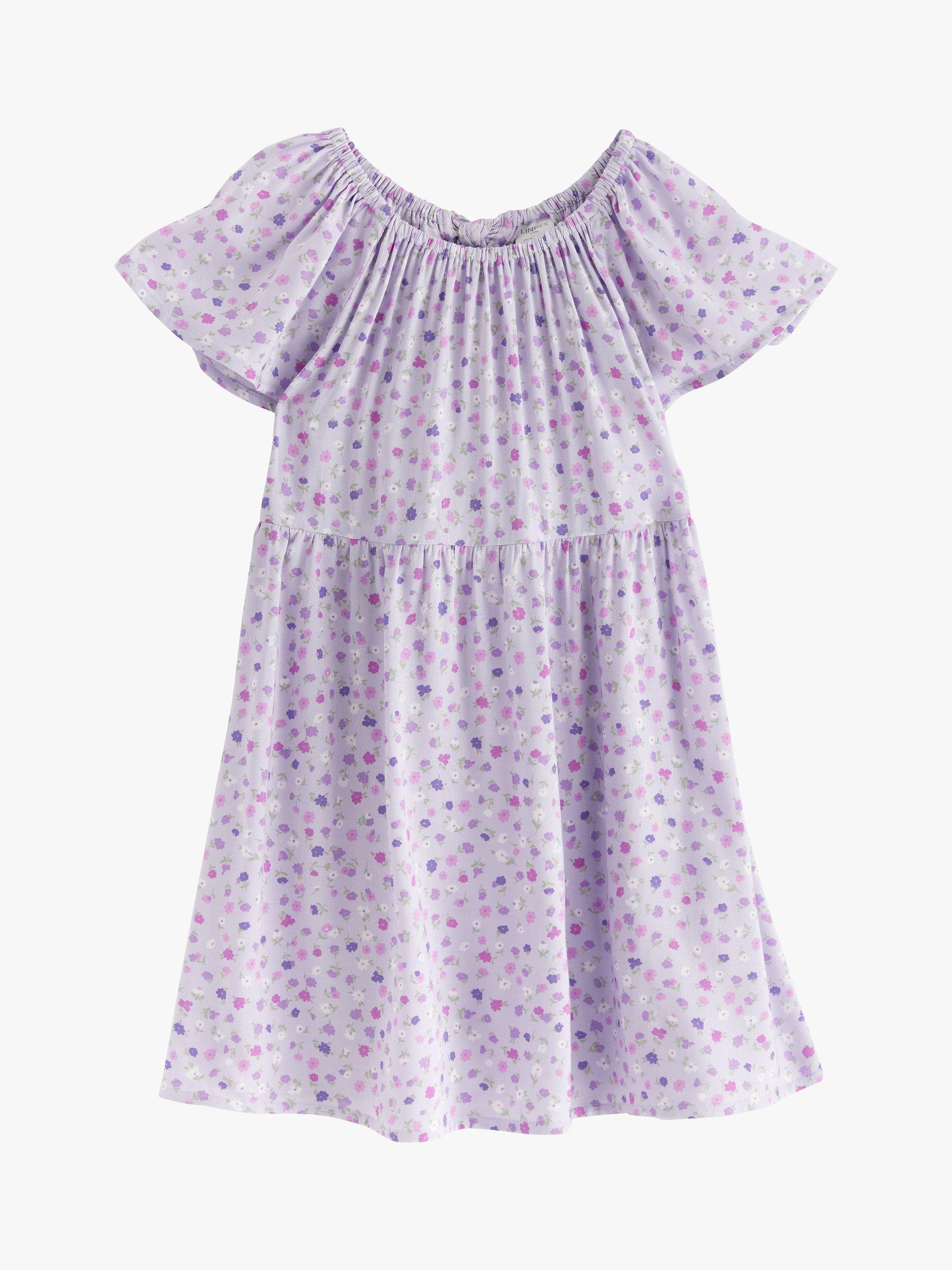 Lindex Kids' Floral Print Open Back Dress, Light Dusty Lilac, 7-8 years