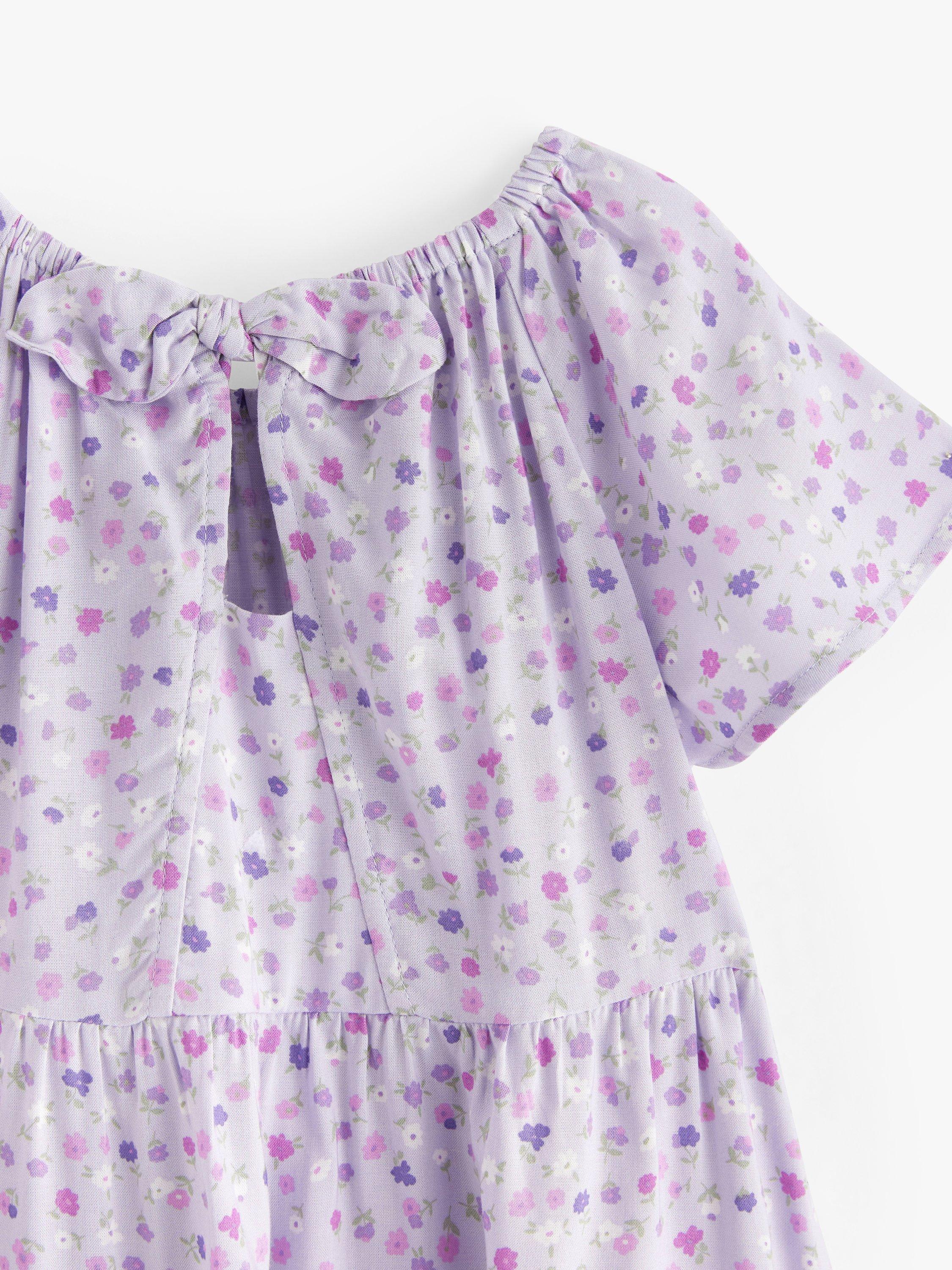 Product image 5 of 5, which shows Lindex Kids' Floral Print Open Back Dress, Light Dusty Lilac, 7-8 years