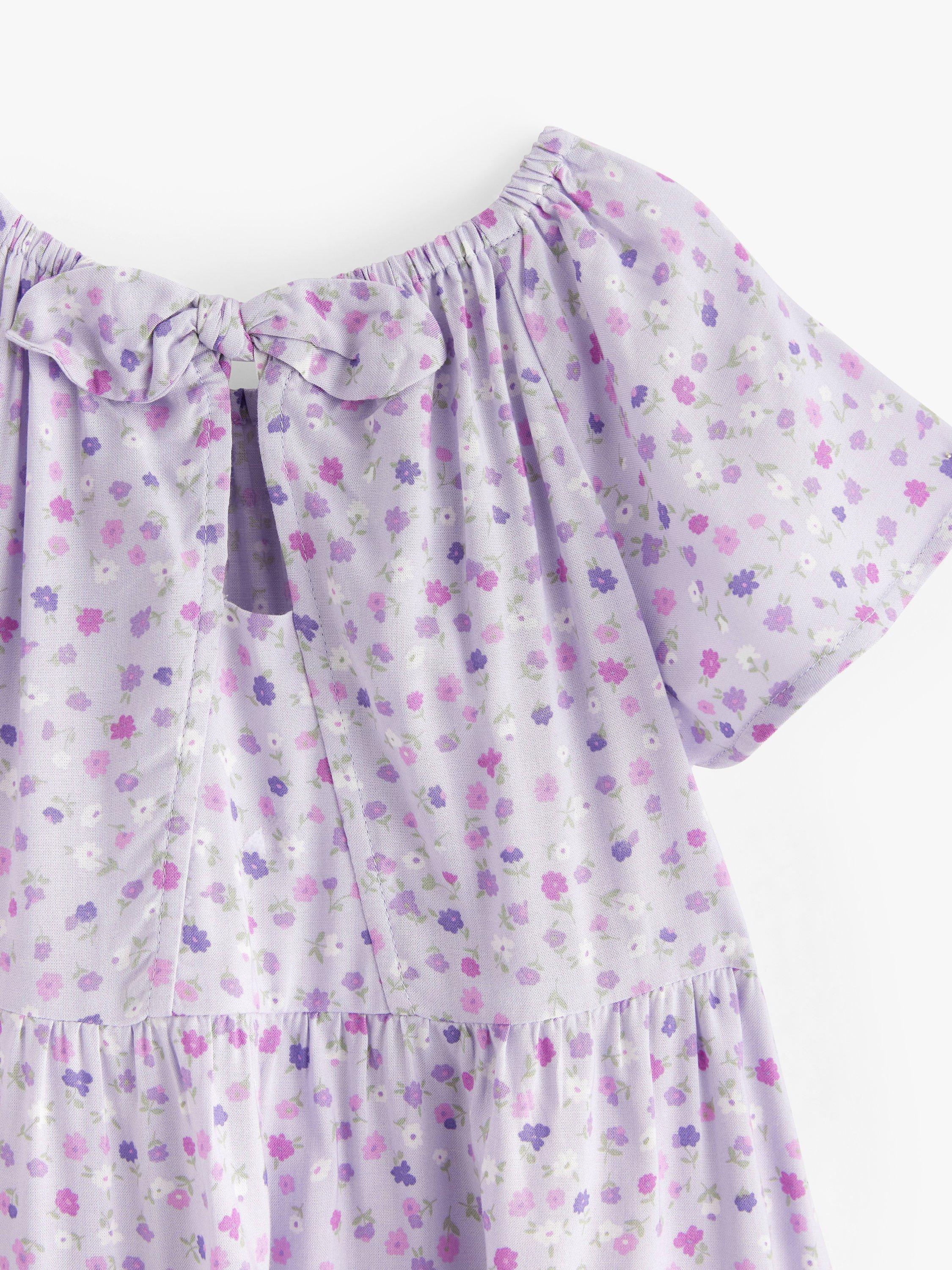 Lindex Kids' Floral Print Open Back Dress, Light Dusty Lilac, 7-8 years