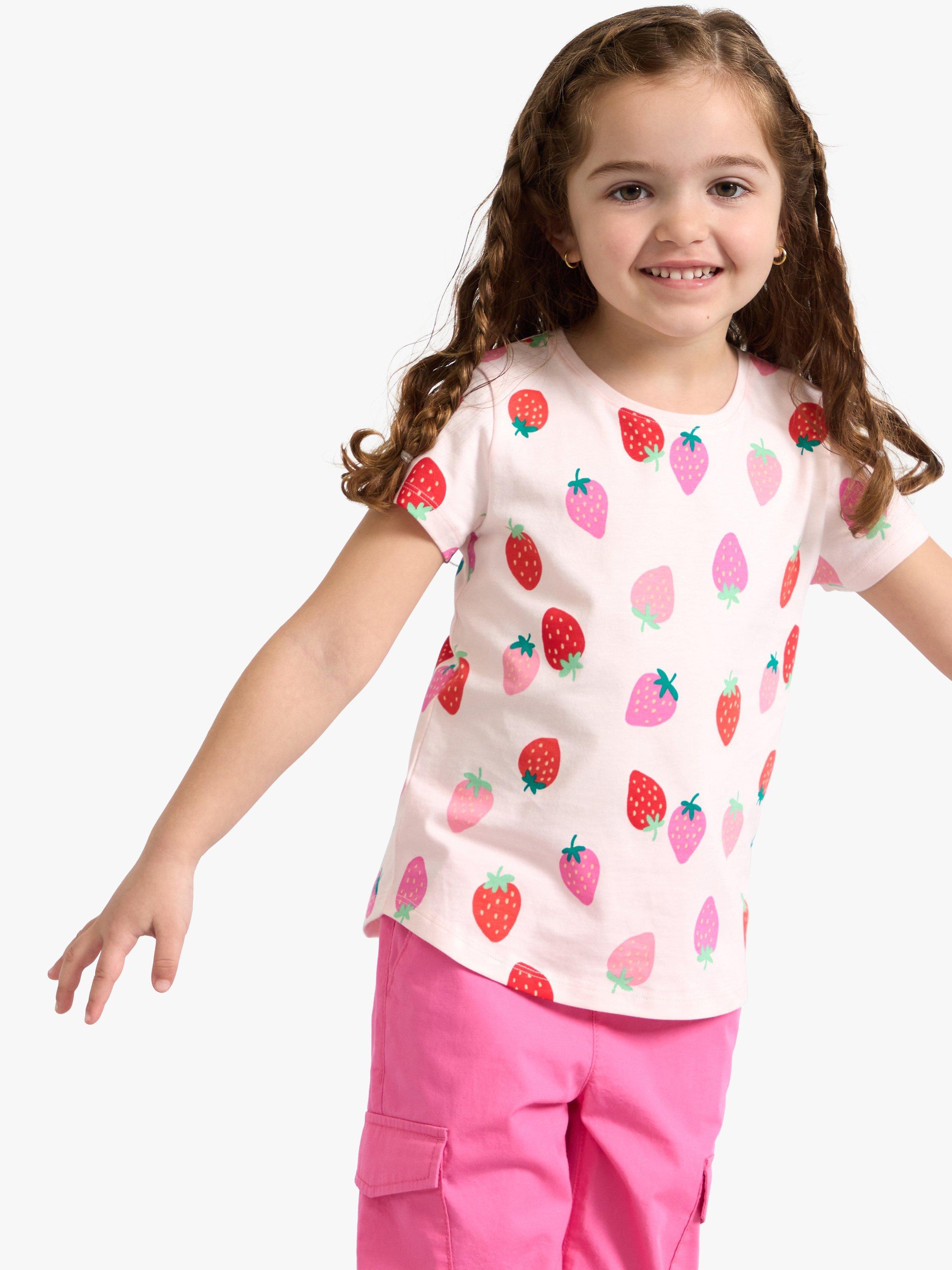 Product image 1 of 7, which shows Lindex Kids' Strawberry T-Shirt, Light Pink, 18-24 months