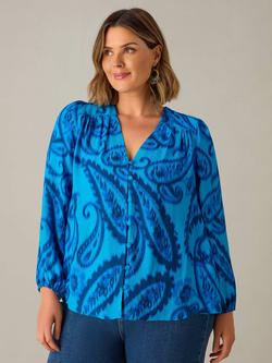 Live Unlimited Curve Petite Paisley V-Neck Top, Blue, Blue