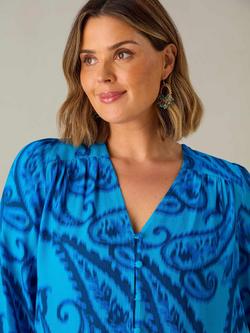 Live Unlimited Curve Petite Paisley V-Neck Top, Blue - view 2, Blue