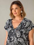 Live Unlimited Curve Petite Monochrome Paisley Print Top, Black/White