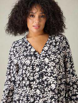 Live Unlimited Curve Monochrome Floral V-Neck Top, Black/White - view 2, Black/White