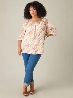 Live Unlimited Curve Tie Dye Print Top, Brown, Brown