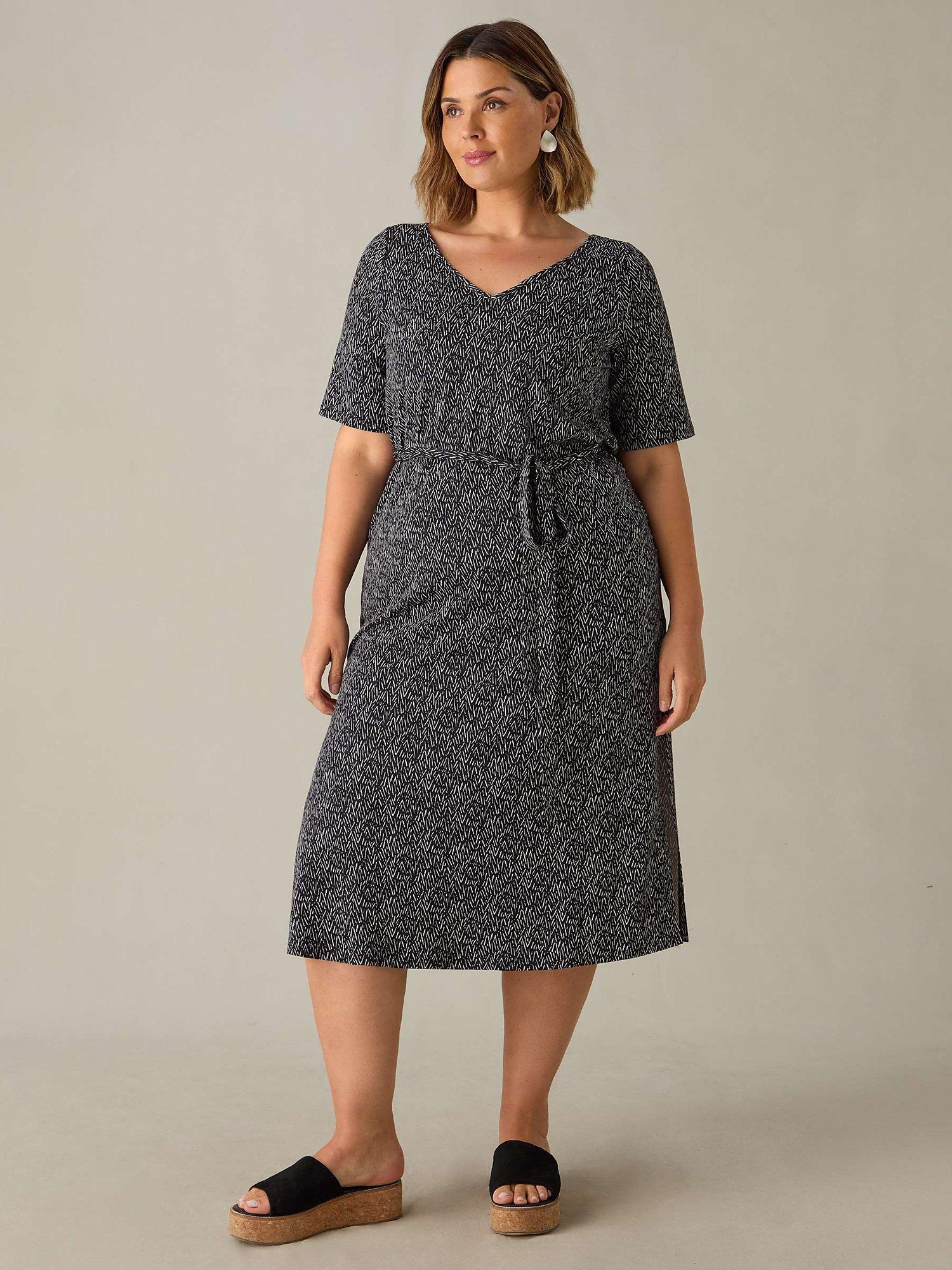 Live Unlimited Curve Monochrome Dash Print Dress, Black/White