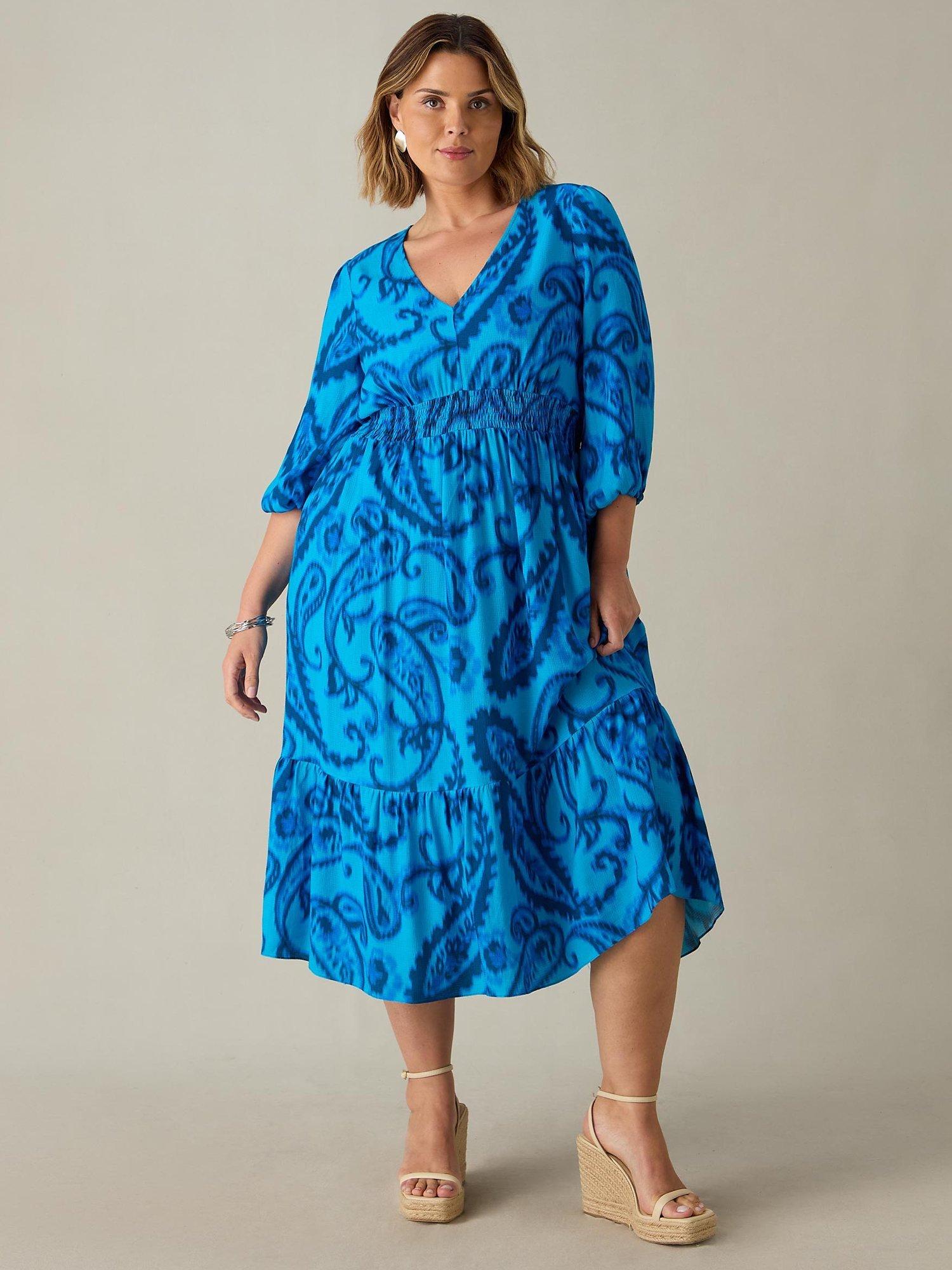 Product image 2 of 4, which shows Live Unlimited Curve Paisley V-Neck Dress, Blue, 28