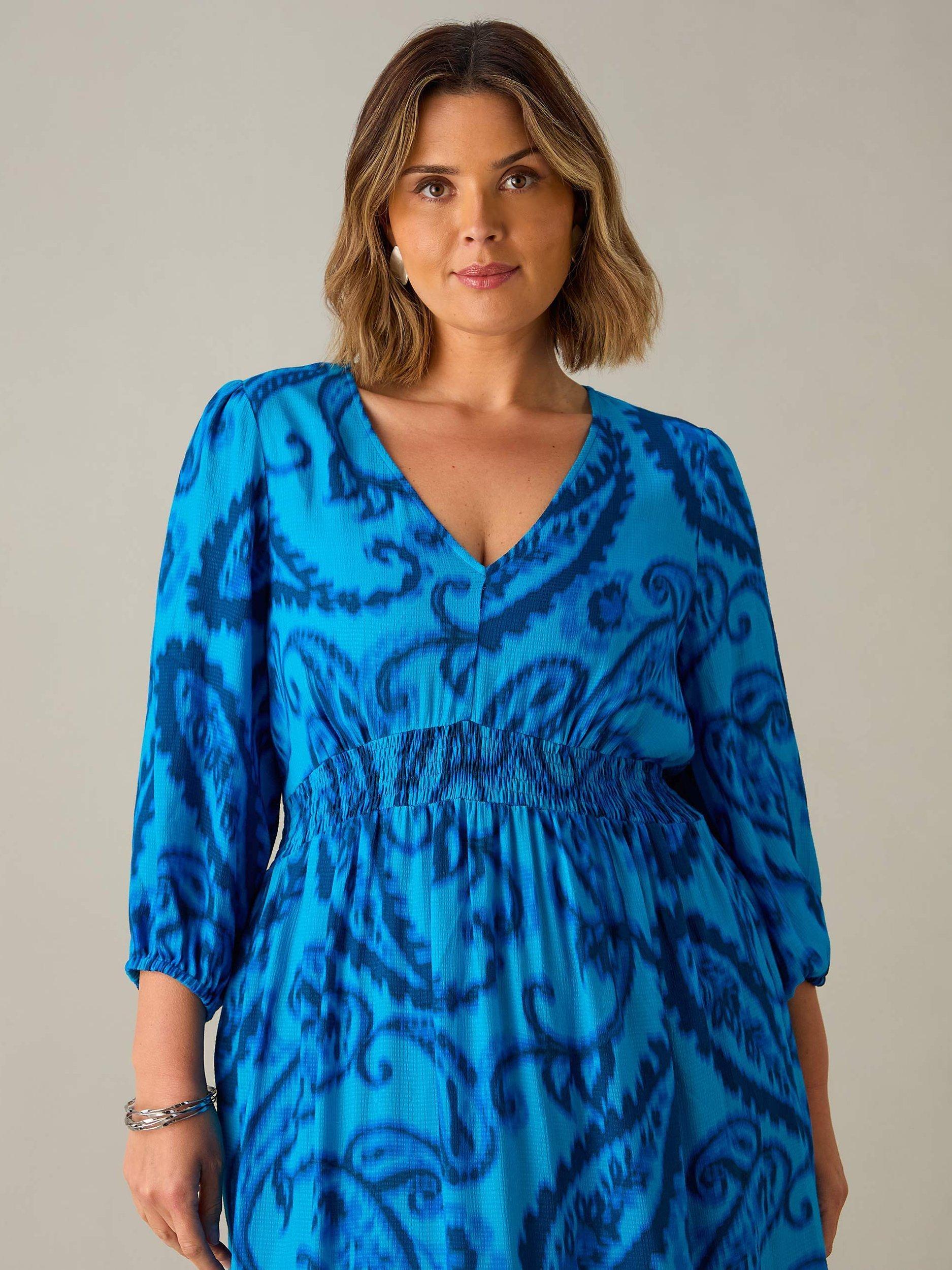 Product image 3 of 4, which shows Live Unlimited Curve Paisley V-Neck Dress, Blue, 28