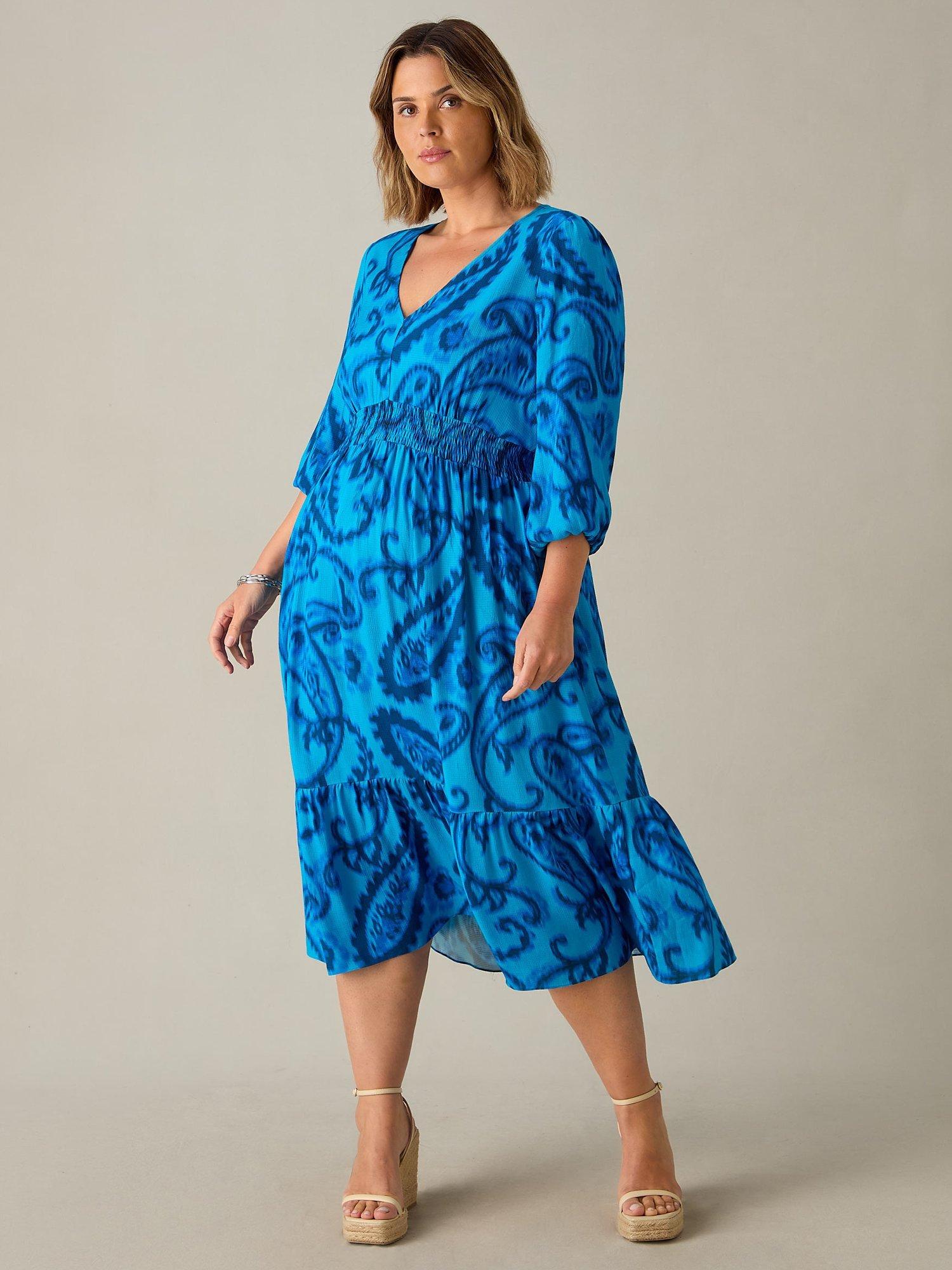Product image 4 of 4, which shows Live Unlimited Curve Paisley V-Neck Dress, Blue, 28