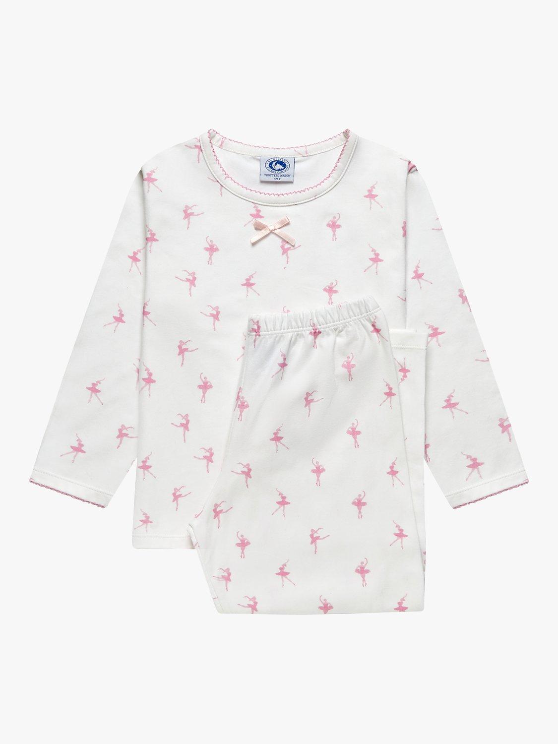 Product image 1 of 3, which shows Trotters Kids' Ballerina Jersey Pyjamas, Pink/White, 12-24 months