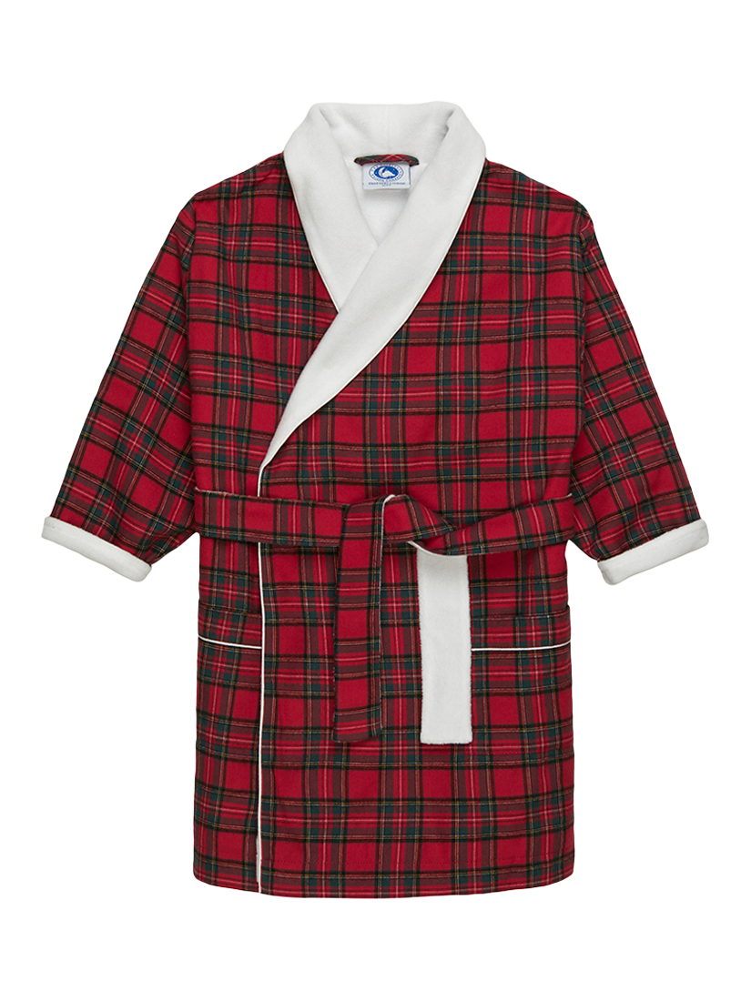 Product image 1 of 3, which shows Trotters Kids' Cosy Tartan Bathrobe, Red/Multi, 12-24 months