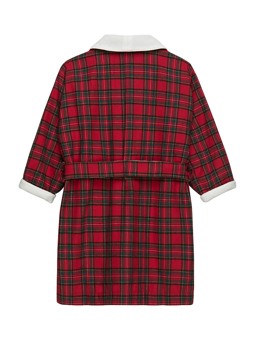 Product image 2 of 3, which shows Trotters Kids' Cosy Tartan Bathrobe, Red/Multi, 12-24 months