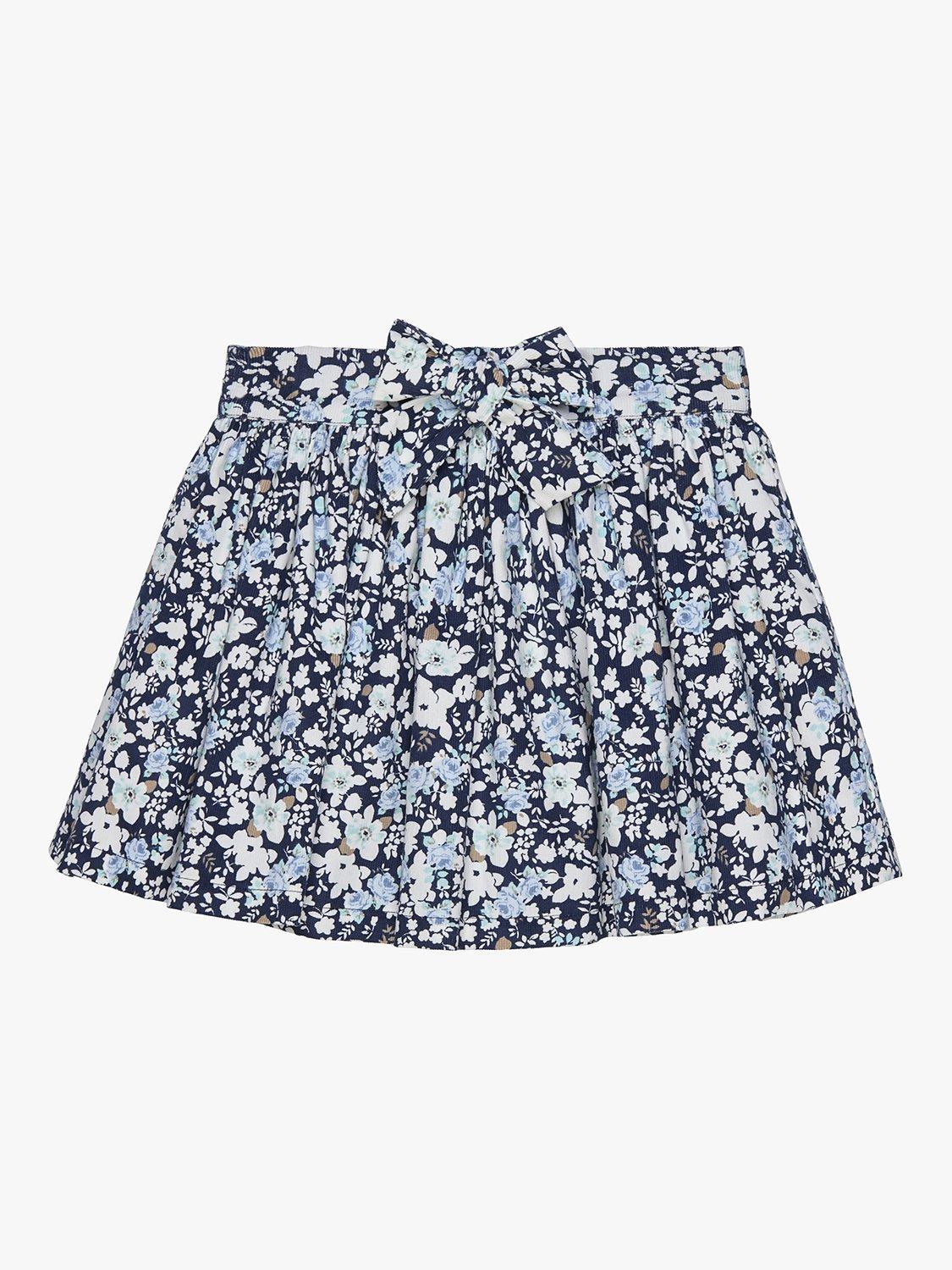 Product image 1 of 5, which shows Trotters Kids' Annie Floral Print Cord Skirt, Navy/Multi, 2-3 years