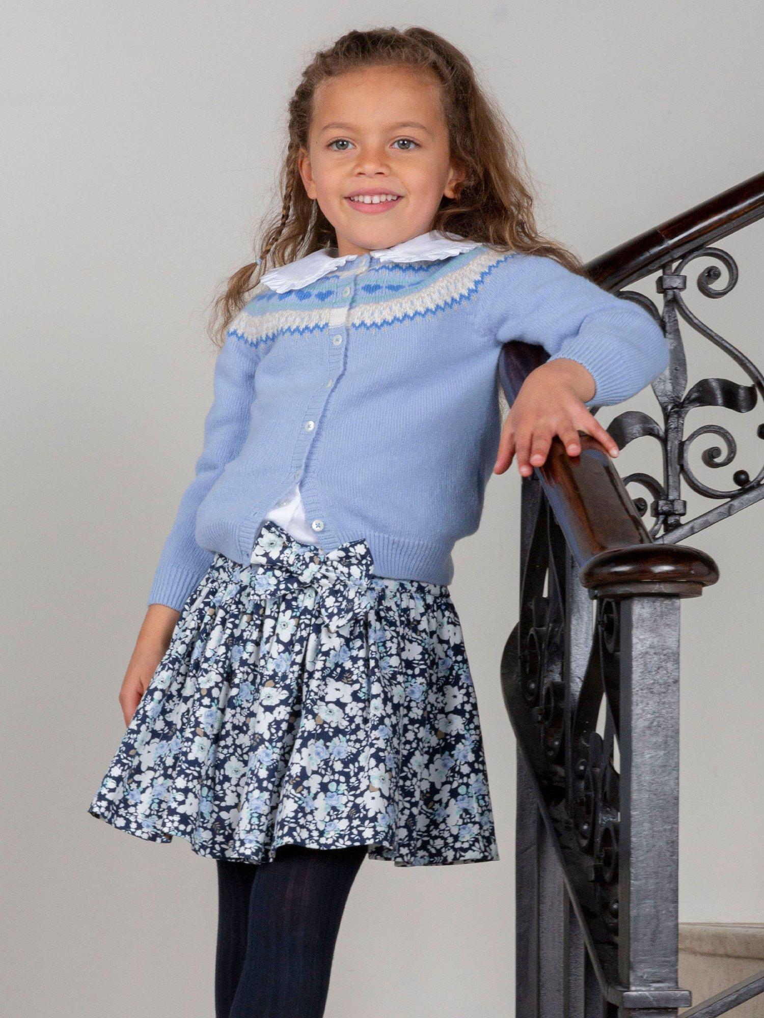 Product image 5 of 5, which shows Trotters Kids' Annie Floral Print Cord Skirt, Navy/Multi, 2-3 years