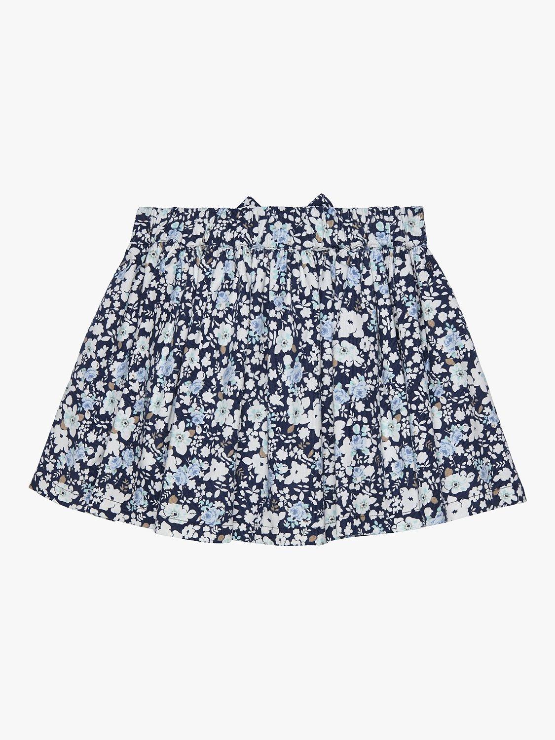 Product image 2 of 5, which shows Trotters Kids' Annie Floral Print Cord Skirt, Navy/Multi, 2-3 years
