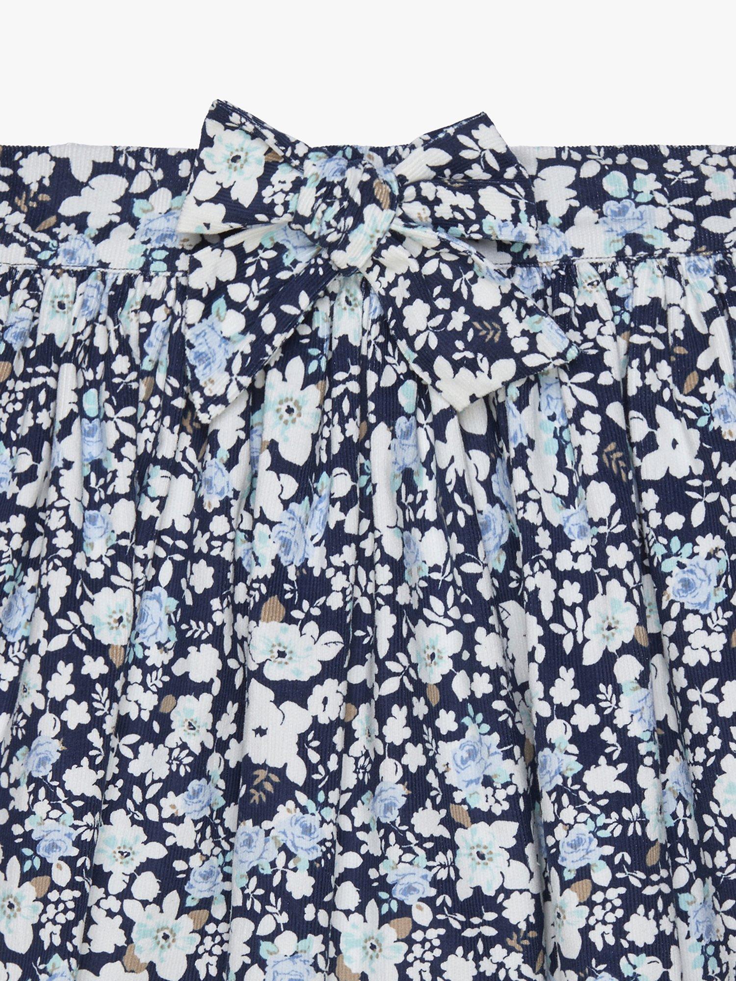 Product image 3 of 5, which shows Trotters Kids' Annie Floral Print Cord Skirt, Navy/Multi, 2-3 years