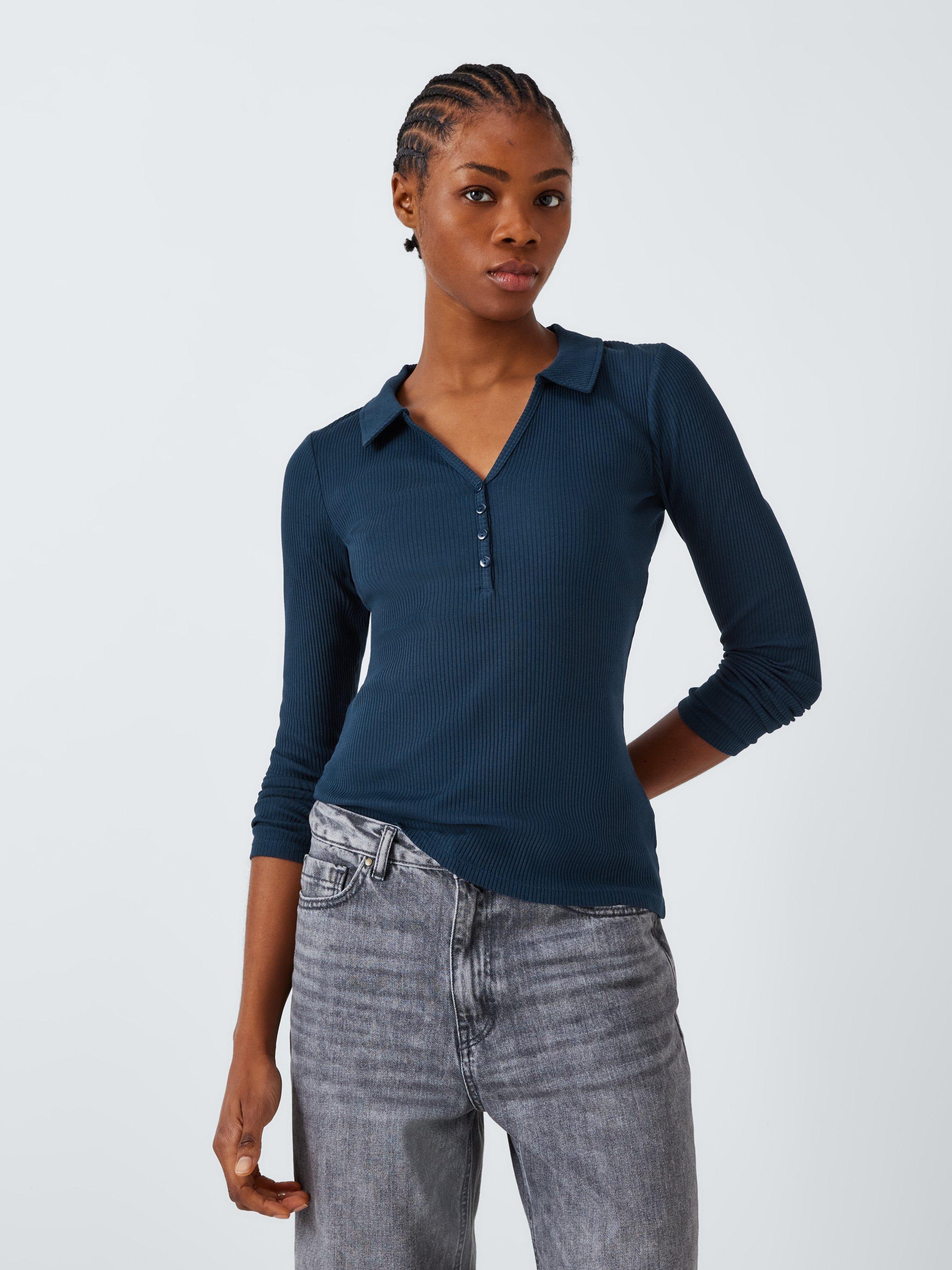 Product image 1 of 6, which shows John Lewis ANYDAY Henley Polo Top, Navy, XS