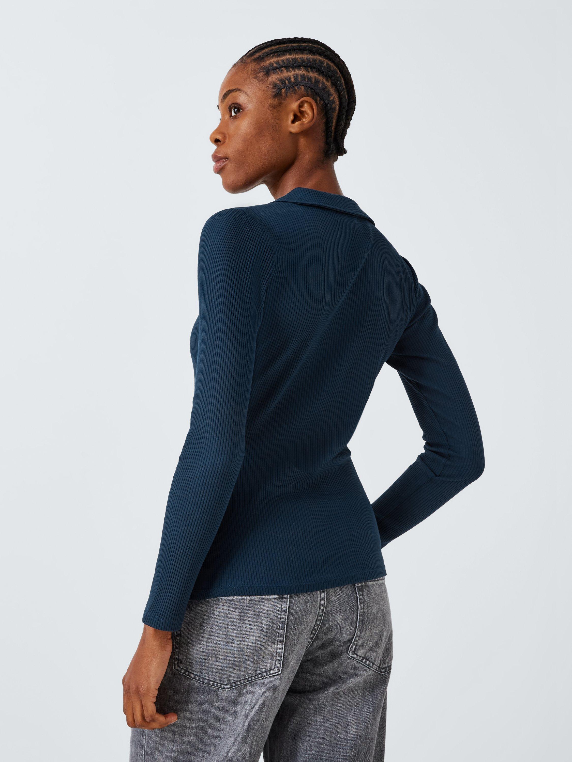 Product image 2 of 6, which shows John Lewis ANYDAY Henley Polo Top, Navy, XS
