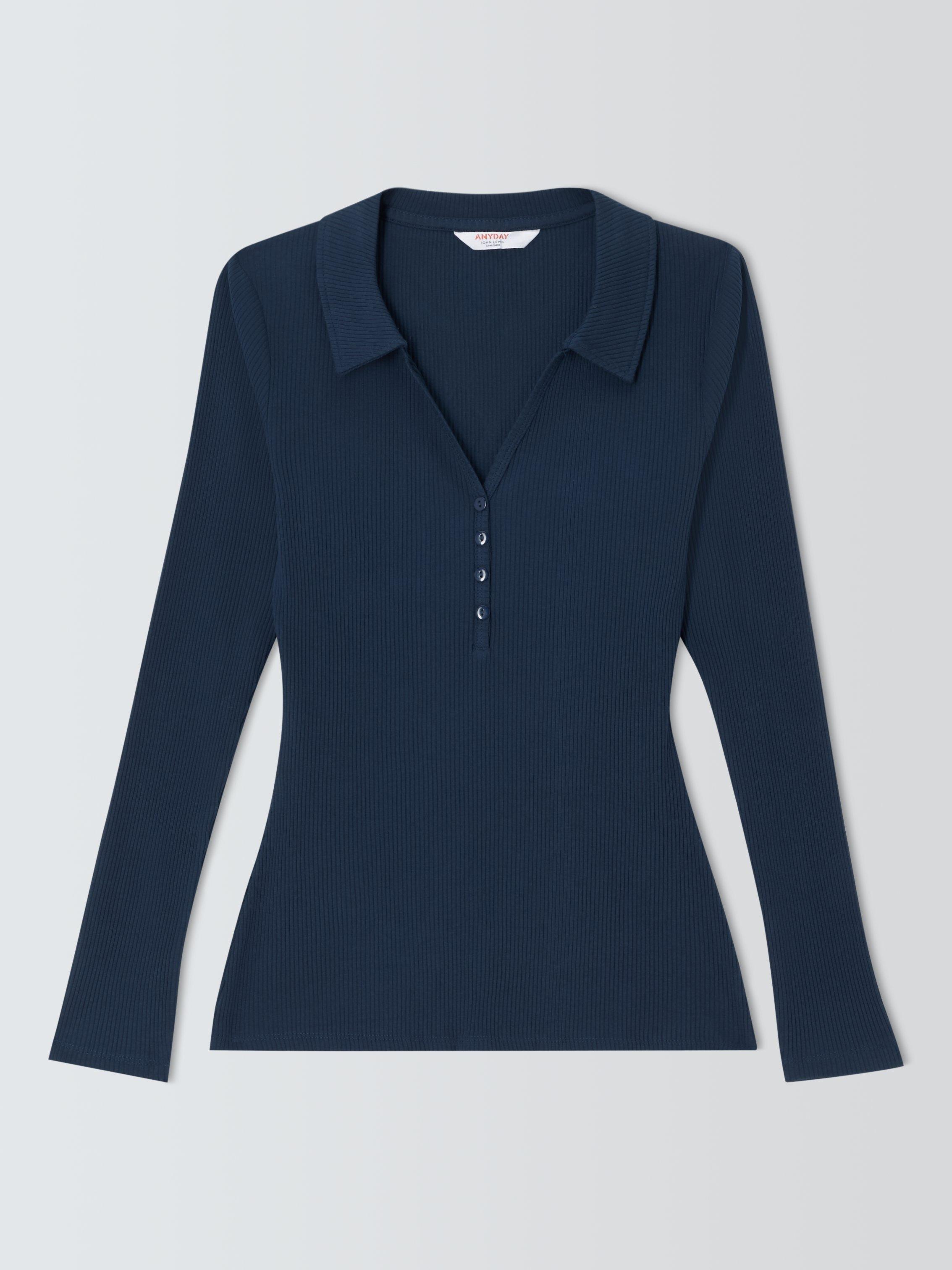 Product image 4 of 6, which shows John Lewis ANYDAY Henley Polo Top, Navy, XS