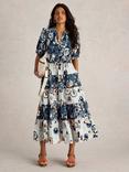 White Stuff Elle Tiered Midi Dress, Blue/Multi