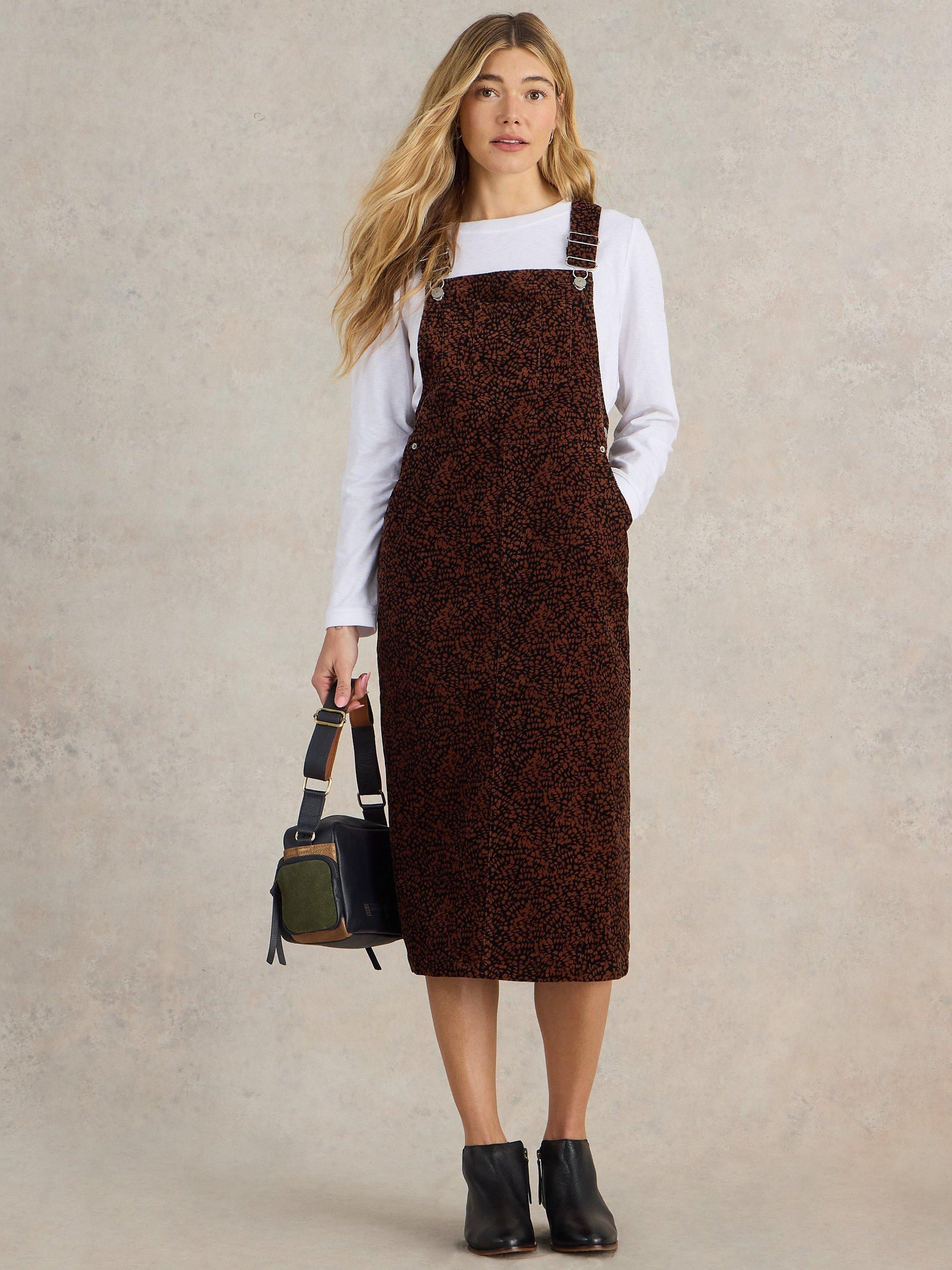 Product image 1 of 6, which shows White Stuff Emmie Abstract Organic Cotton Blend Corduroy Pinafore Dress, Multi, 22