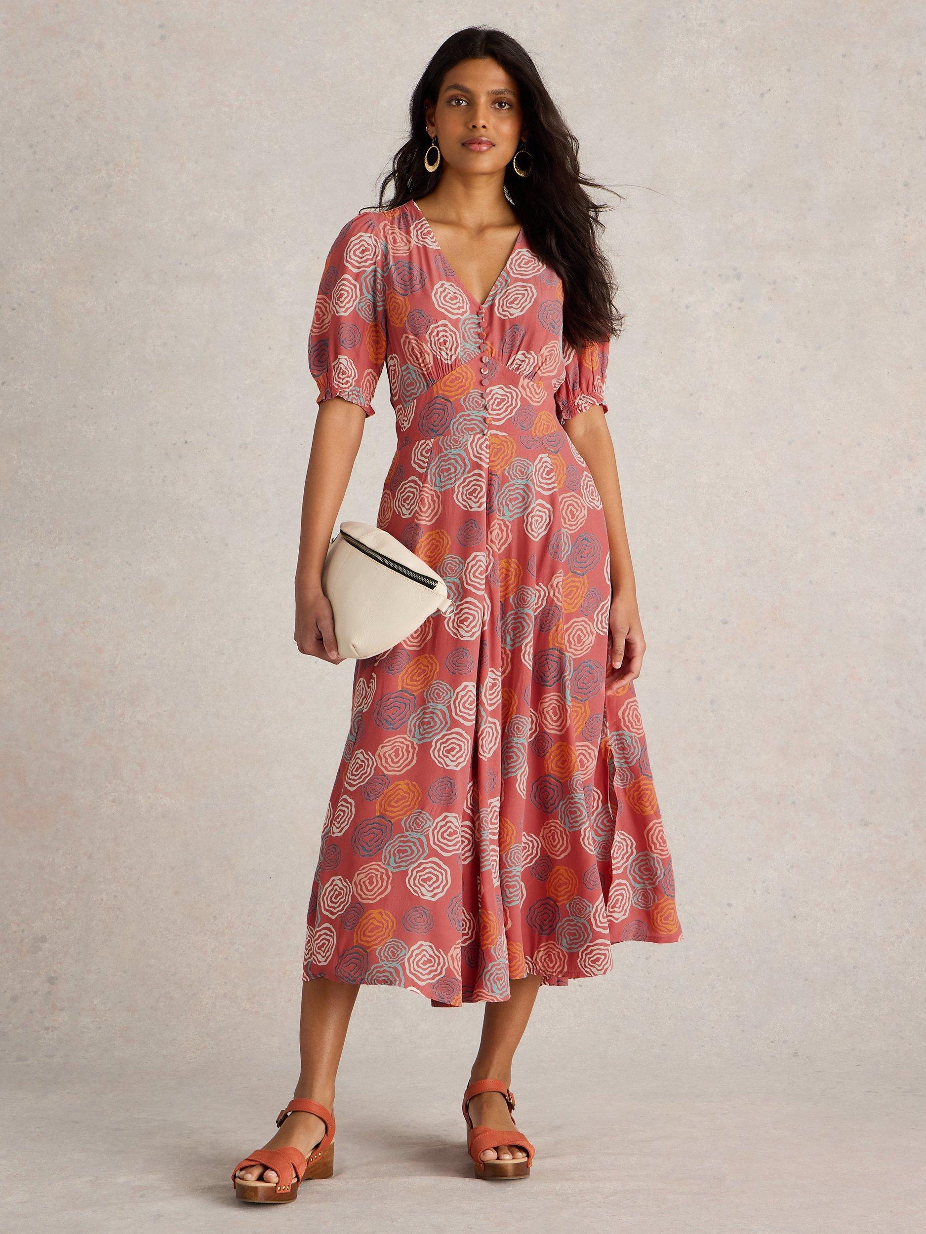 Product image 1 of 6, which shows White Stuff Hazel Midi Dress, Pink/Multi, 6
