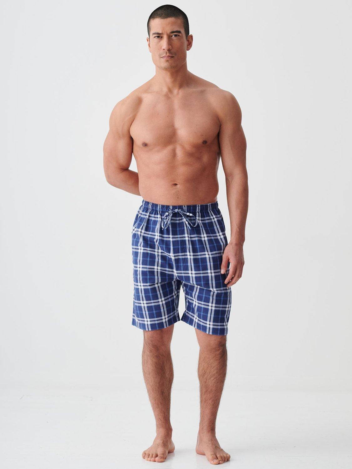 Product image 1 of 3, which shows British Boxers Check Crisp Cotton Pyjama Shorts, Chester Blue, S