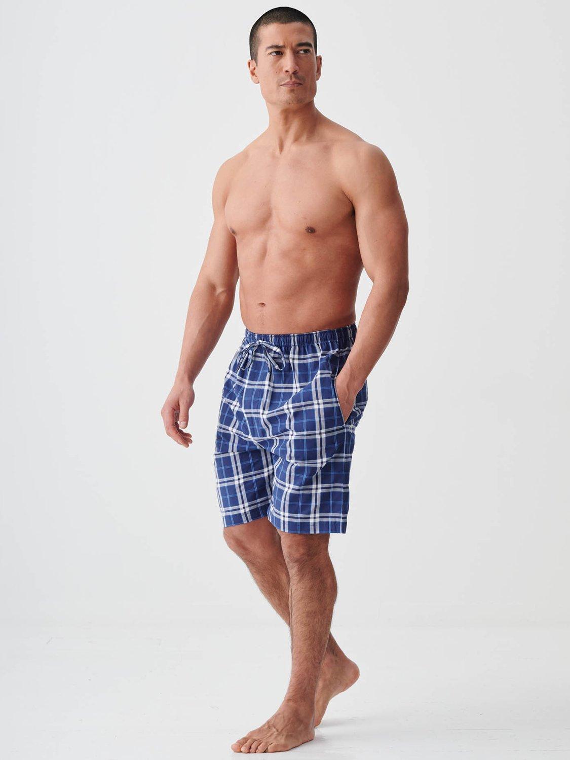 Product image 2 of 3, which shows British Boxers Check Crisp Cotton Pyjama Shorts, Chester Blue, S