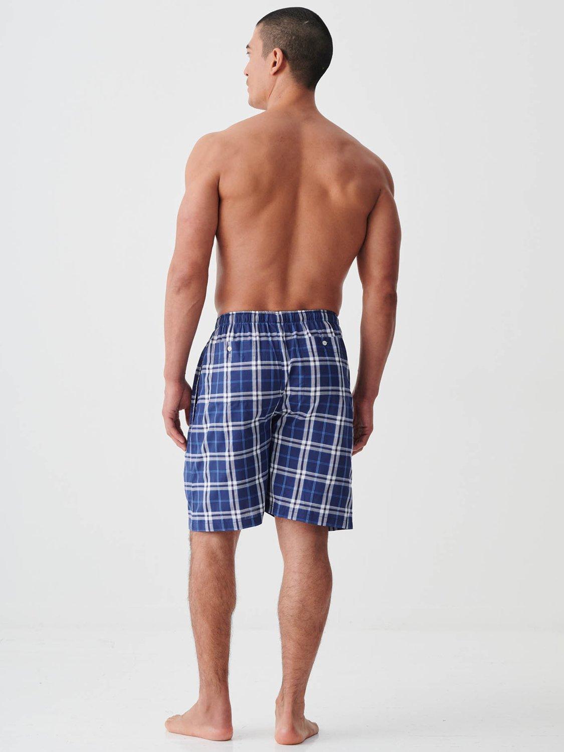 Product image 3 of 3, which shows British Boxers Check Crisp Cotton Pyjama Shorts, Chester Blue, S