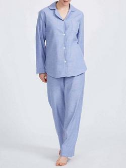 Herringbone Brushed Cotton Pyjama Set - view 2, Staffordshire Blue