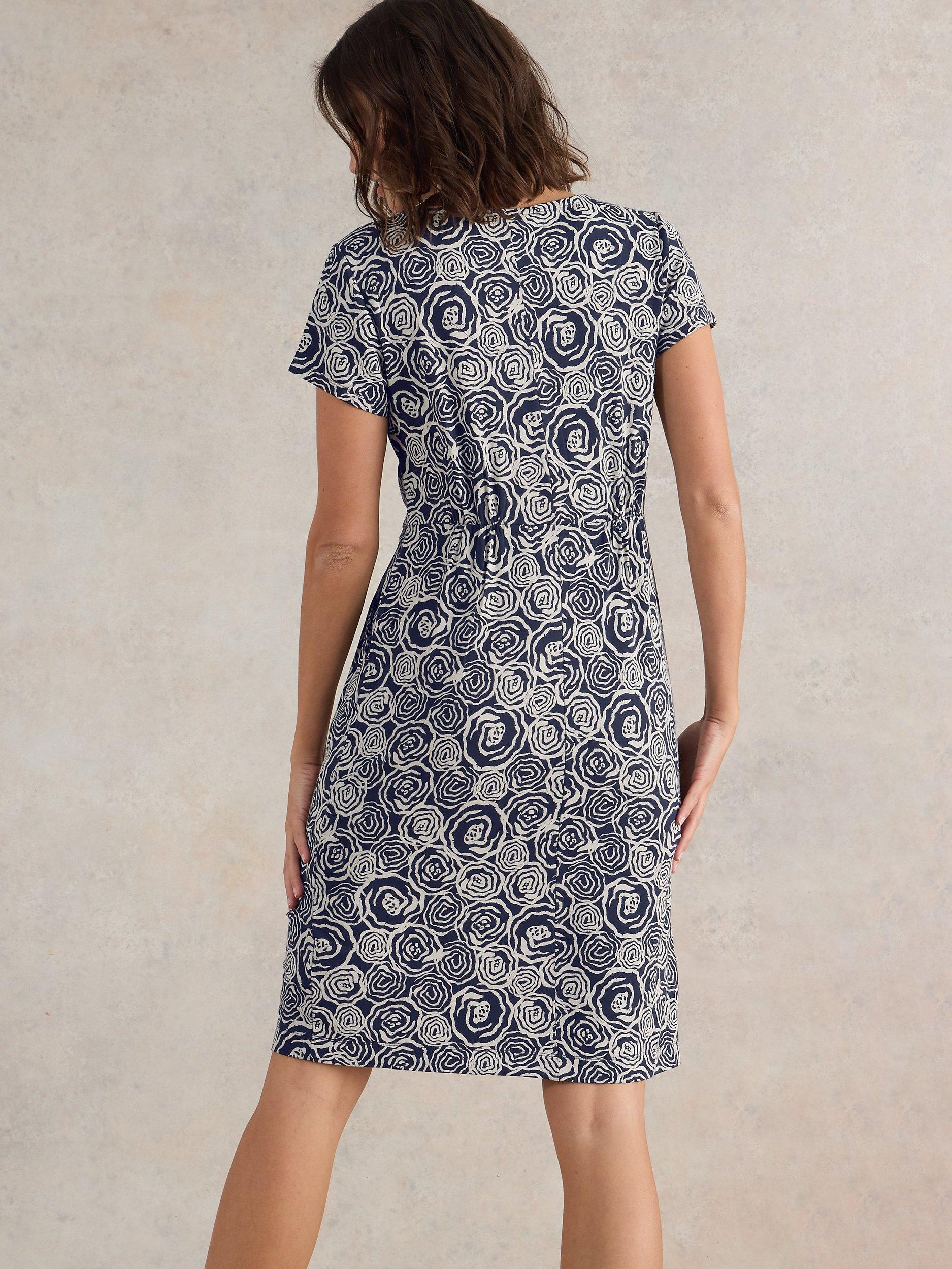 Product image 2 of 6, which shows White Stuff Tallie Abstract Rose Dress, Navy/White, 22