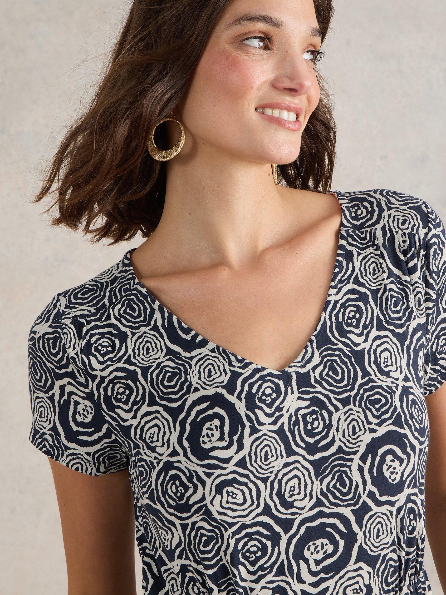 Product image 3 of 6, which shows White Stuff Tallie Abstract Rose Dress, Navy/White, 22