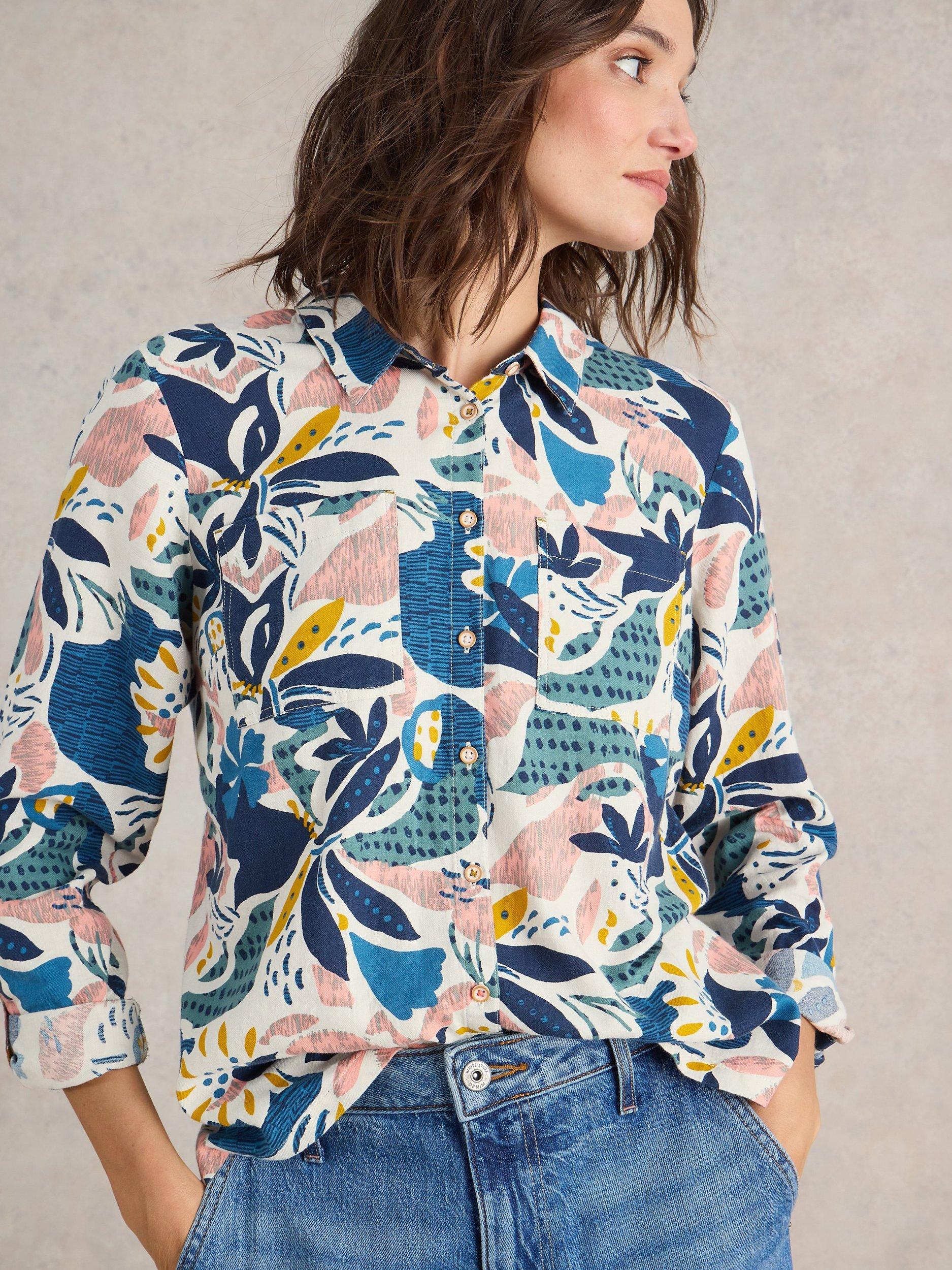 Product image 1 of 6, which shows White Stuff Sophie Embroidered Floral Organic Cotton Shirt, Ivory/Multi, 6