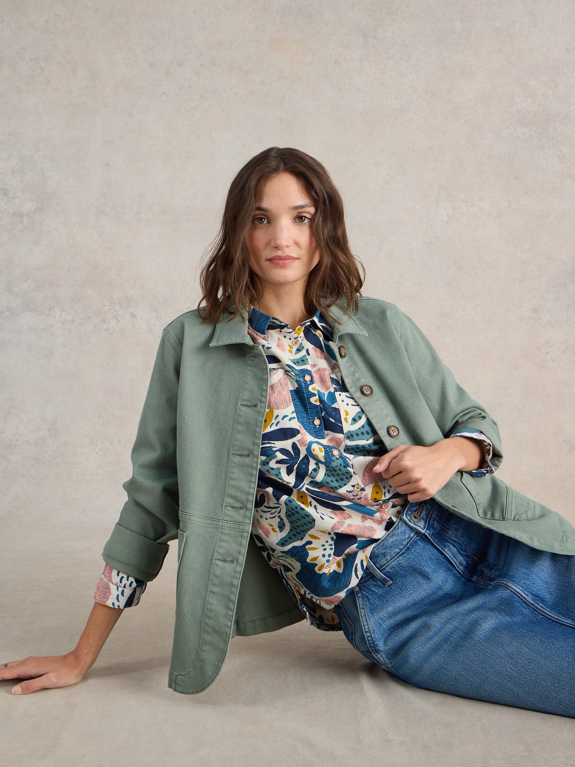 Product image 3 of 6, which shows White Stuff Sophie Embroidered Floral Organic Cotton Shirt, Ivory/Multi, 6