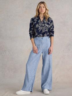 White Stuff Sophie Floral Embroidered Organic Cotton Shirt, Navy/White, Navy/White
