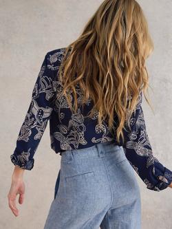 White Stuff Sophie Floral Embroidered Organic Cotton Shirt, Navy/White - view 2, Navy/White