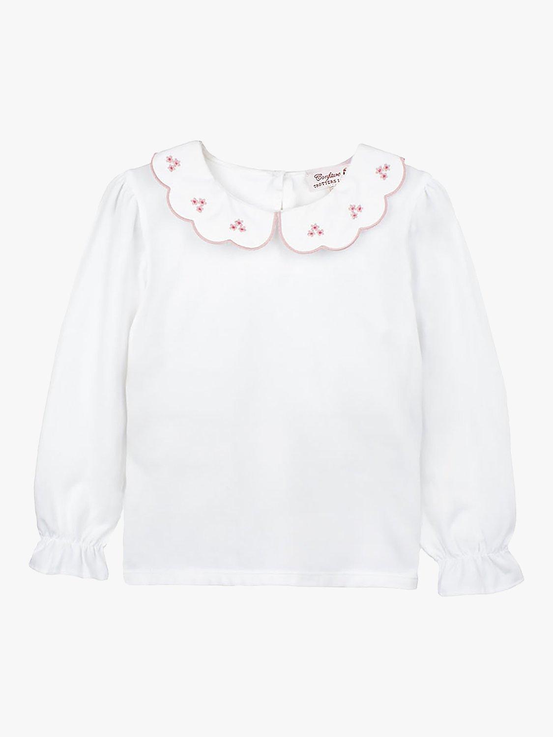 Product image 1 of 3, which shows Trotters Kids' Ava Jersey Top, White/Pink, 2-3 years