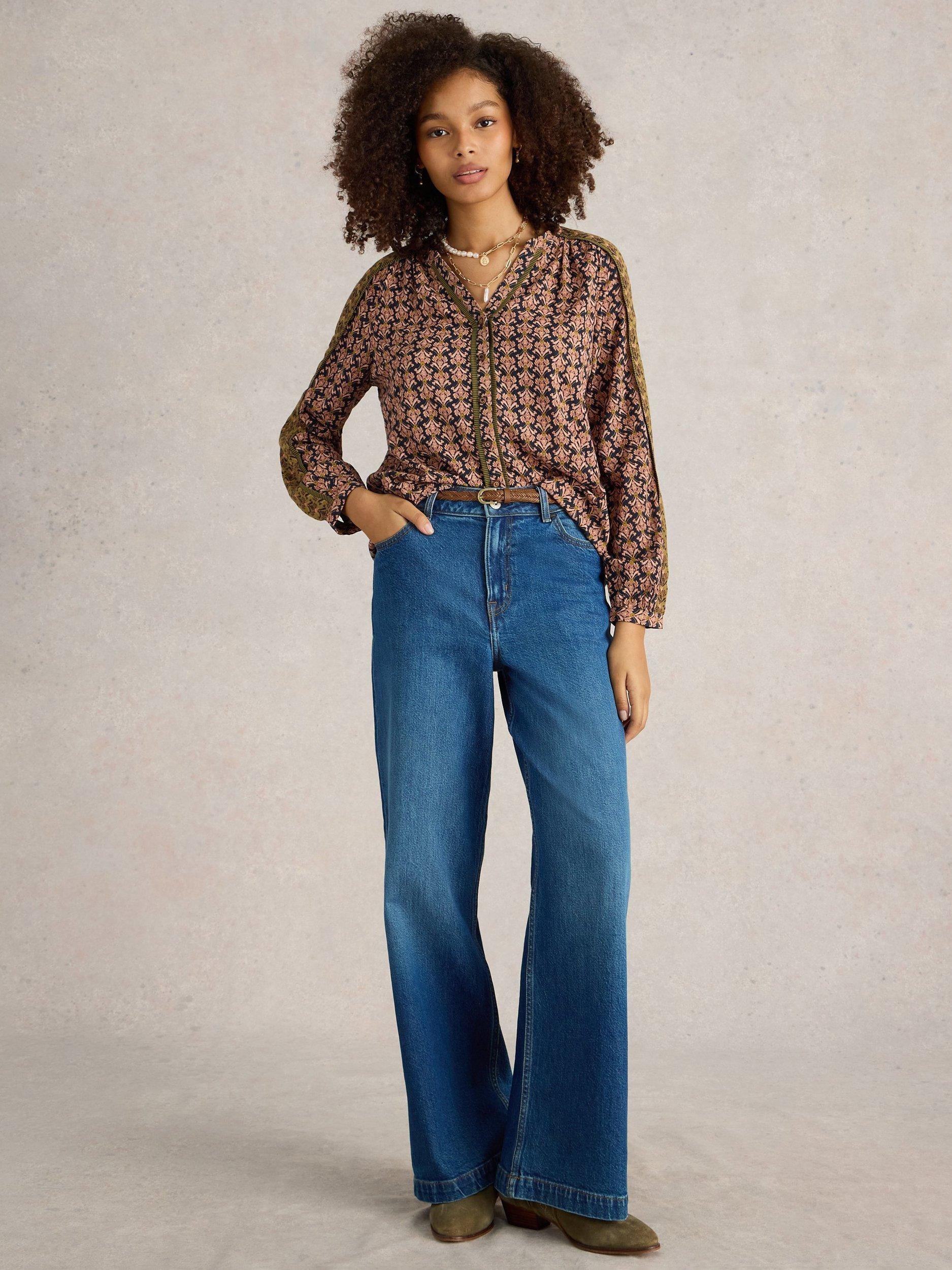 Product image 1 of 6, which shows White Stuff Ayla Mid Rise Wide Leg Jeans, Mid Denim, 6S