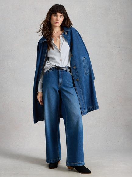 White Stuff Ayla Mid Rise Wide Leg Jeans, Mid Denim