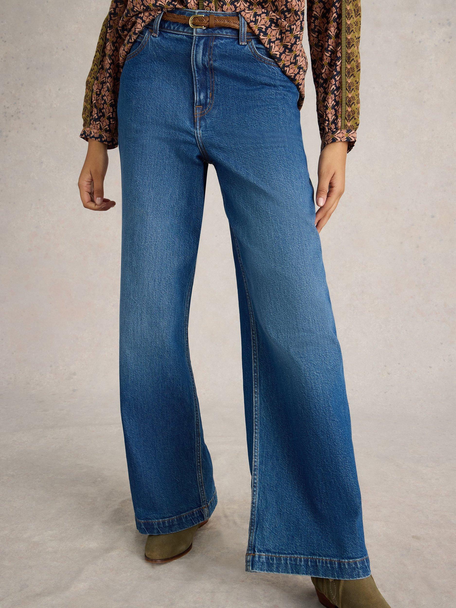 Product image 3 of 6, which shows White Stuff Ayla Mid Rise Wide Leg Jeans, Mid Denim, 6S