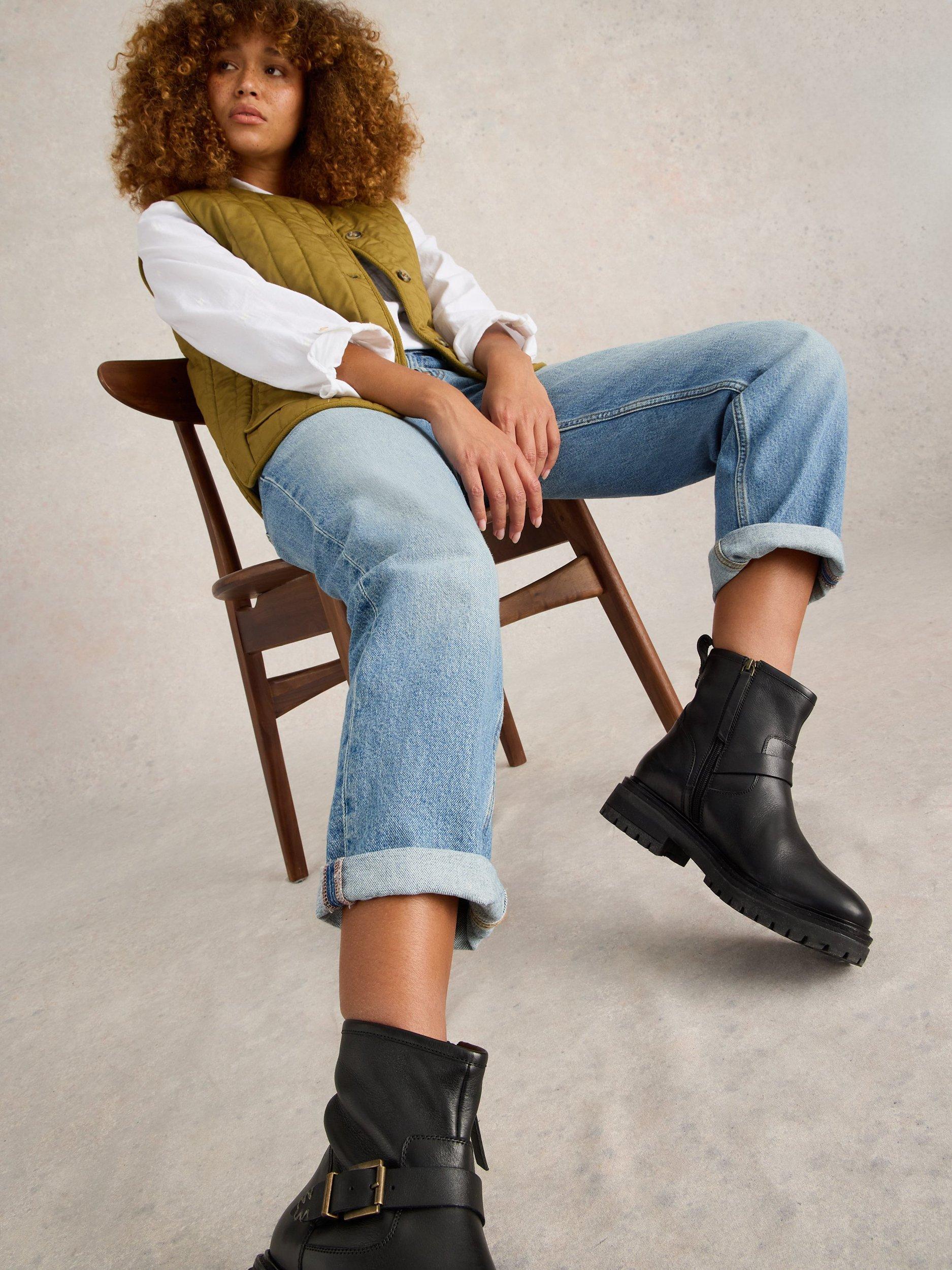 Product image 4 of 6, which shows White Stuff Charlie Organic Cotton Blend Straight Jeans, Mid Blue, 14R