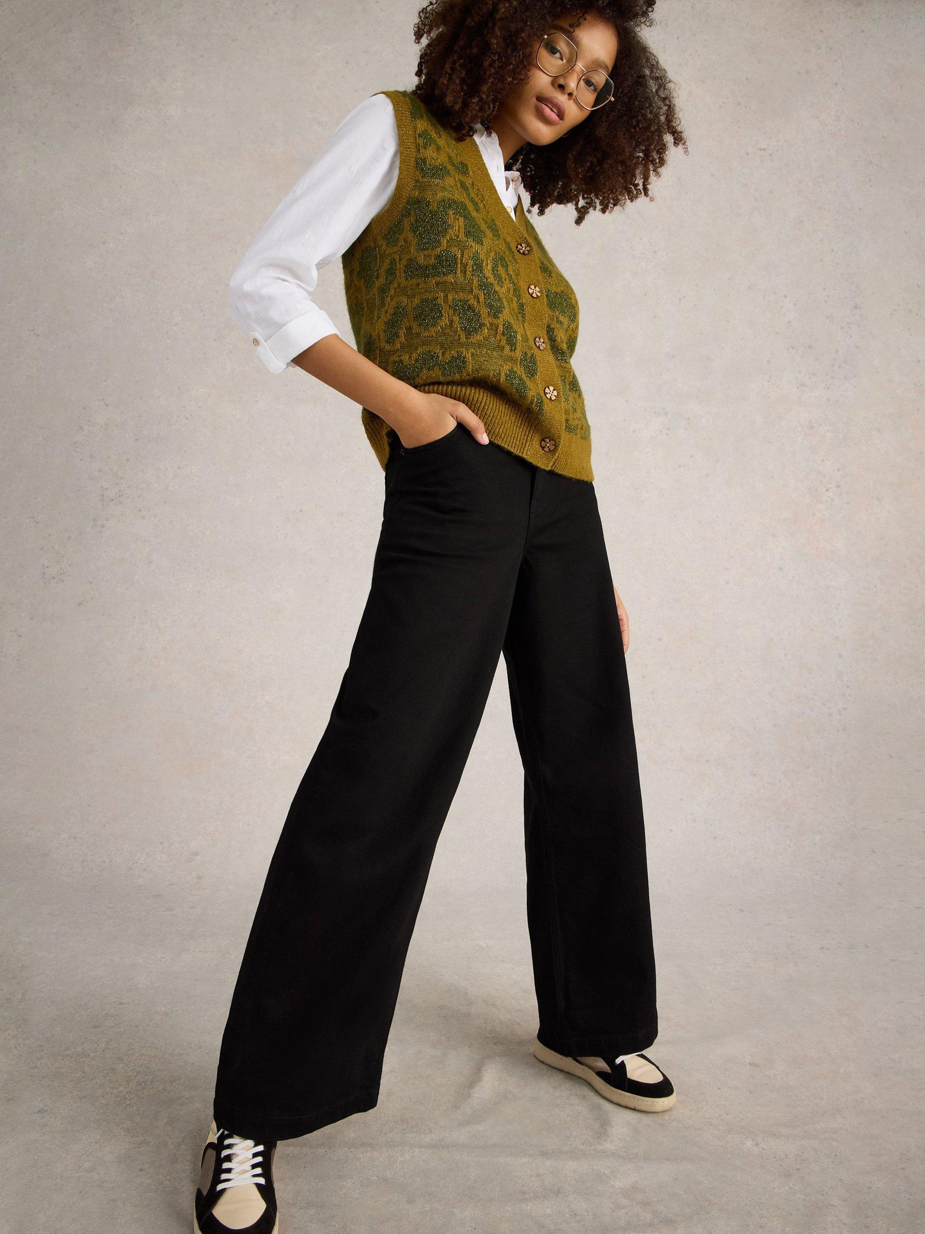 Product image 4 of 6, which shows White Stuff Ayla Mid Rise Wide Leg Jeans, Black, 6S