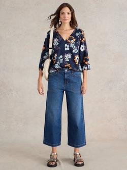 White Stuff Tia Wide Leg Crop Jeans, Dark Blue, Dark Blue