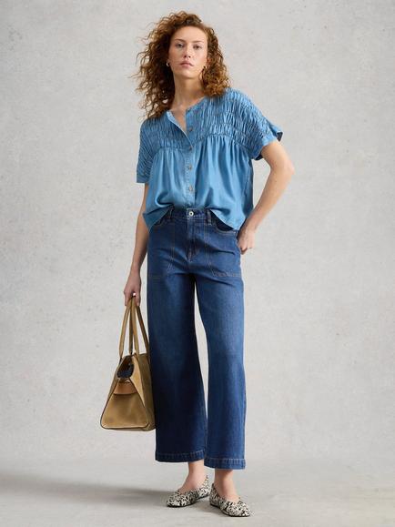 White Stuff Tia Wide Leg Crop Jeans, Dark Blue, Dark Blue