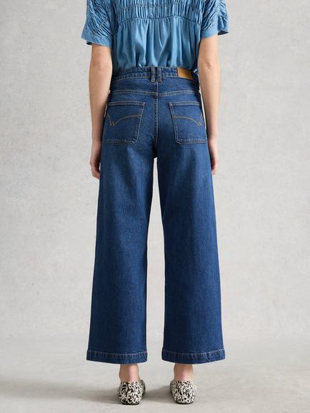 White Stuff Tia Wide Leg Crop Jeans, Dark Blue - view 2, Dark Blue