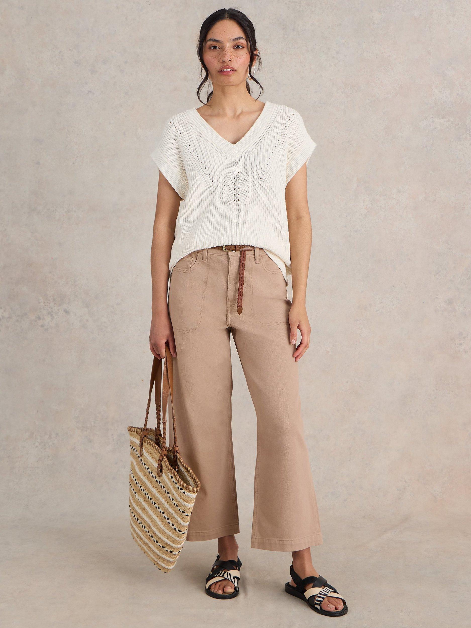 Product image 1 of 6, which shows White Stuff Tia Wide Leg Crop Jeans, Natural, 6R