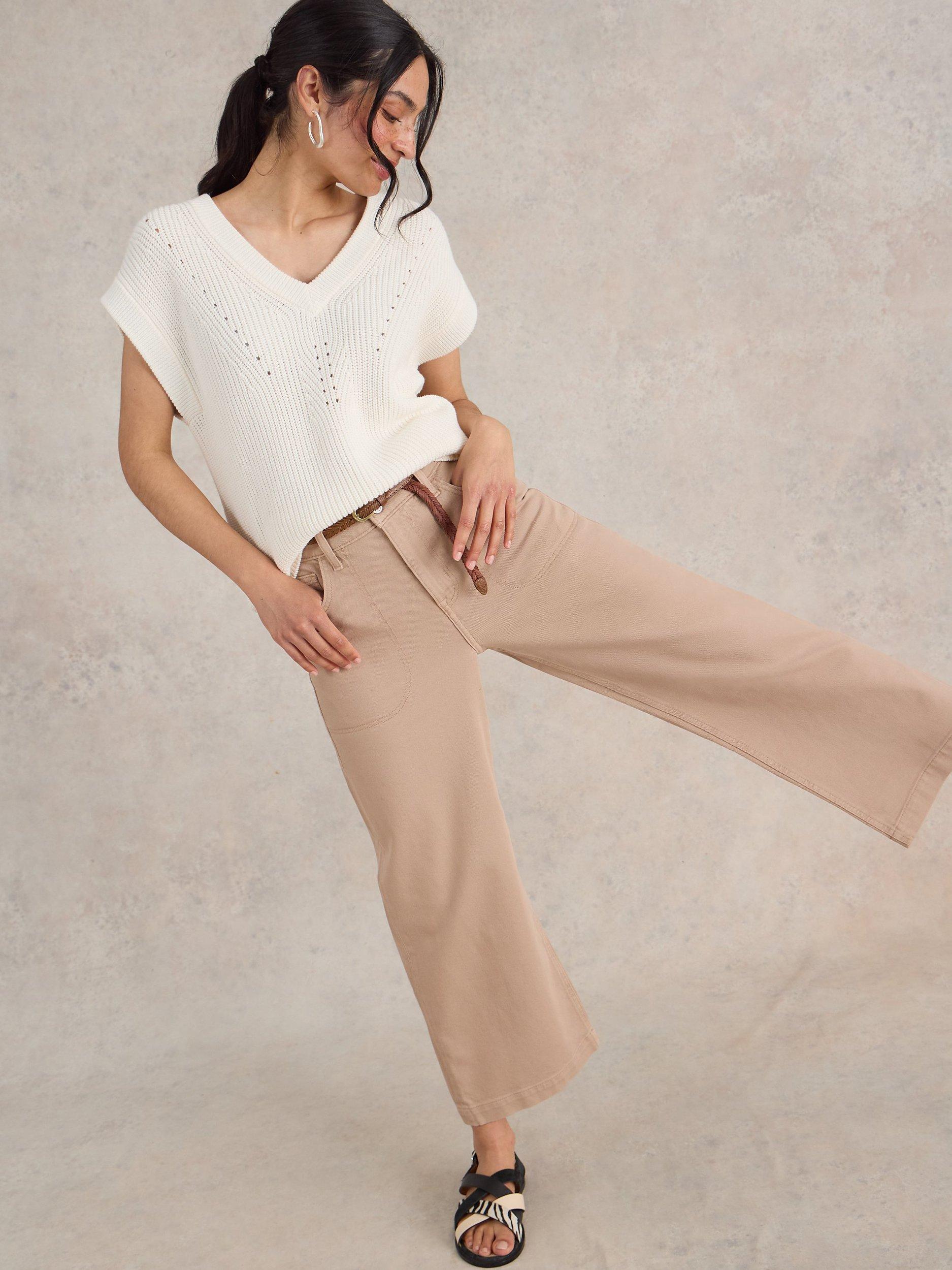 Product image 4 of 6, which shows White Stuff Tia Wide Leg Crop Jeans, Natural, 6R