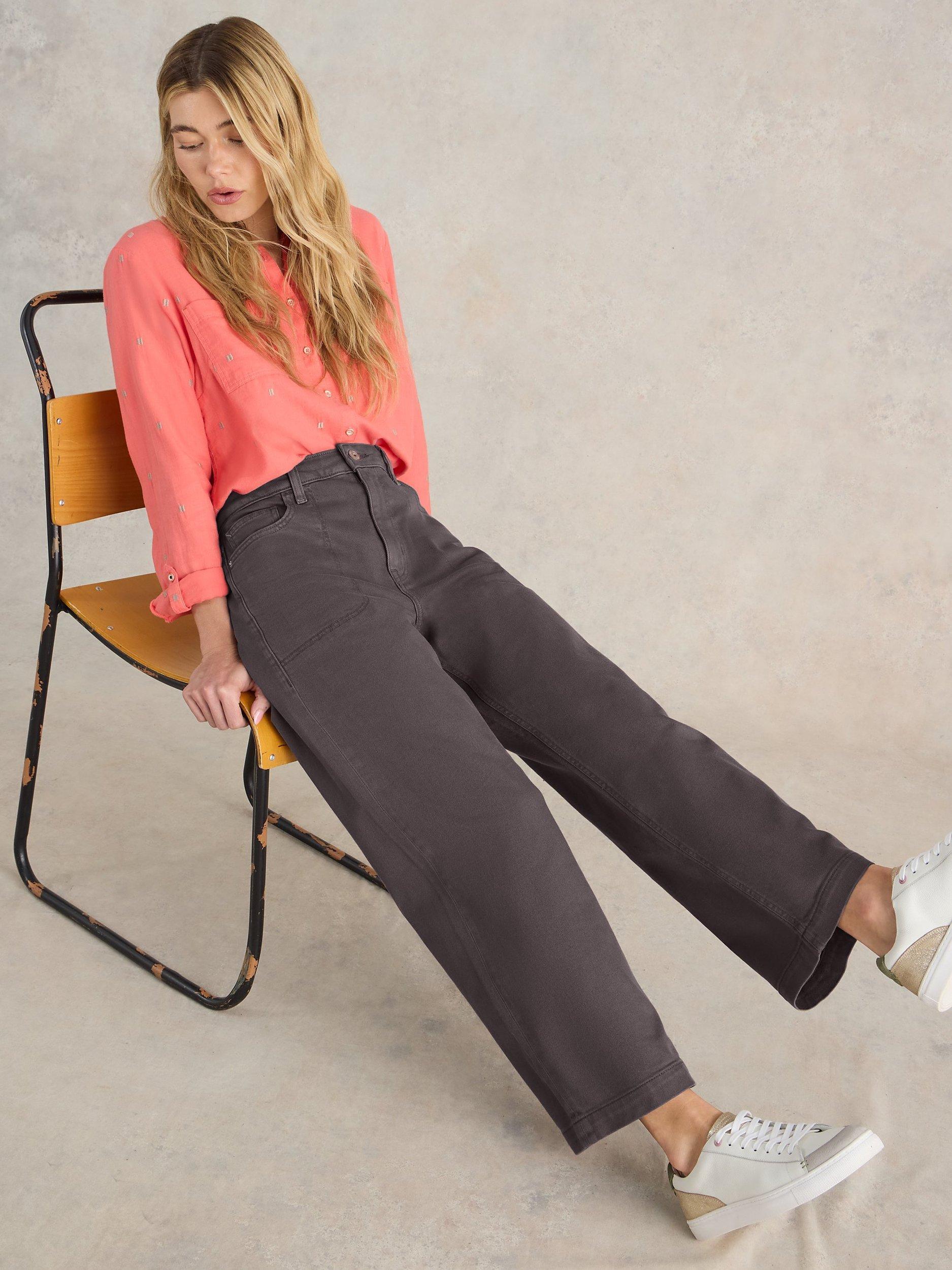 White Stuff Tia Wide Leg Crop Jeans, Purple, 6R